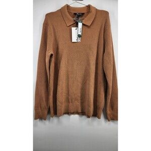 The Commons Men's Medium Tan Dull Chenille Polo Long Sleeve Sweater NWT